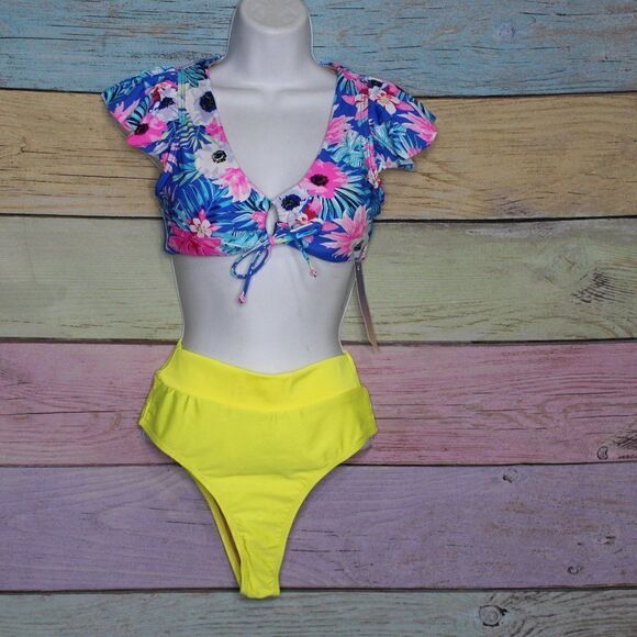 Women's 2 Piece Floral High Waist Bikini Swimsuit Small - Picture 1 of 5